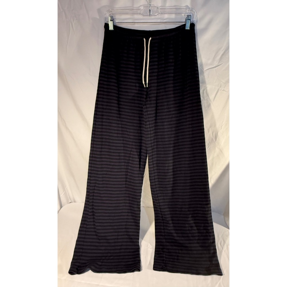John Galt Brandy Melville Striped Wide Leg Lounge Pants Black Grey Drawstring